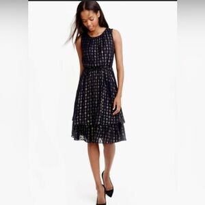 J.Crew Gold Metallic Textured Dot Navy Dress